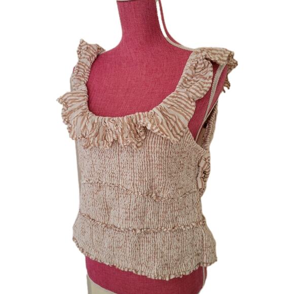 Anthropologie Ruffled Striped Smocked Open Back Top XL Cottagecore Milkmaid - Picture 5 of 10